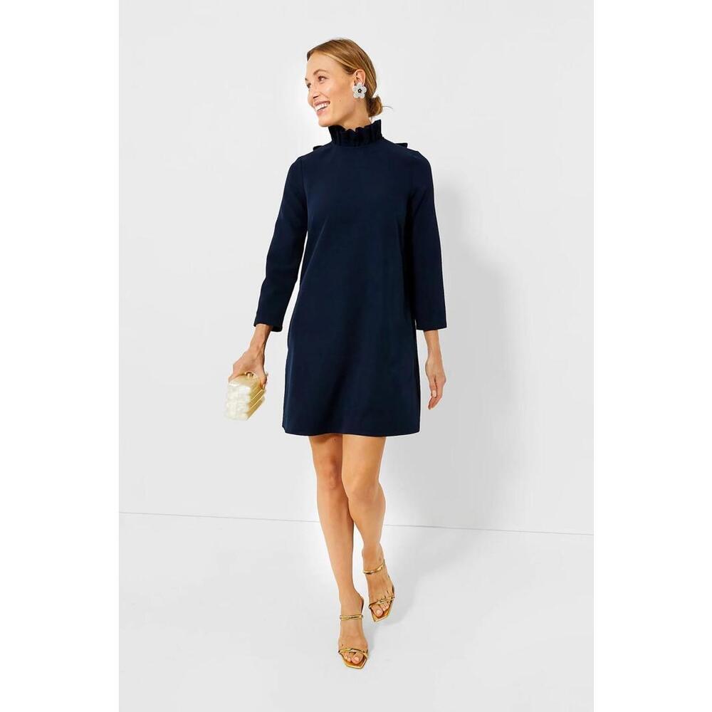 Tuckernuck dress womens XXL navy blue daphne high neck ruffle minimalist office